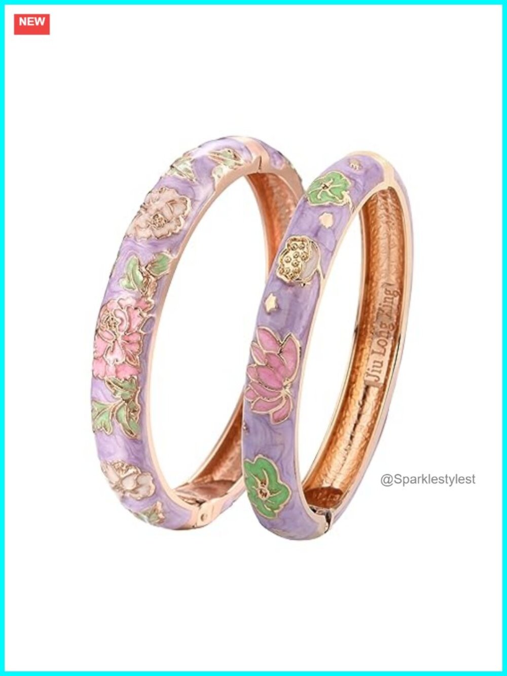 Enameled Flower Cloisonne Plated Bangle Bracelet Set Gift Box
